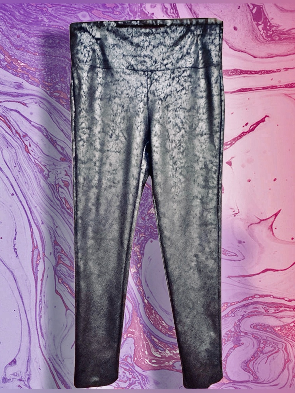 BULA Black Patterned Faux Leather Look Stretch Leggings size 12